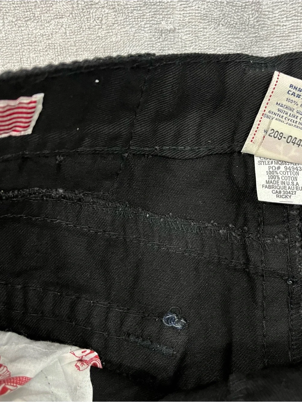 TRUE RELIGION RICKY SUPER T FLAP BLACK JEANS RELAXED STRAIGHT THICK STITCH 36x32